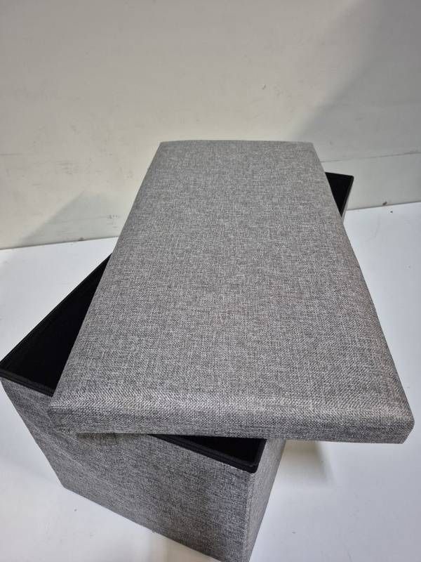 Folding Storage Ottoman W/Lift Top Bed End Bench, 80L Capacity Light Grey