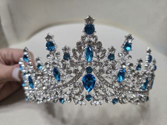 Elegant Crystal Crown Tiara Blue Gemstones