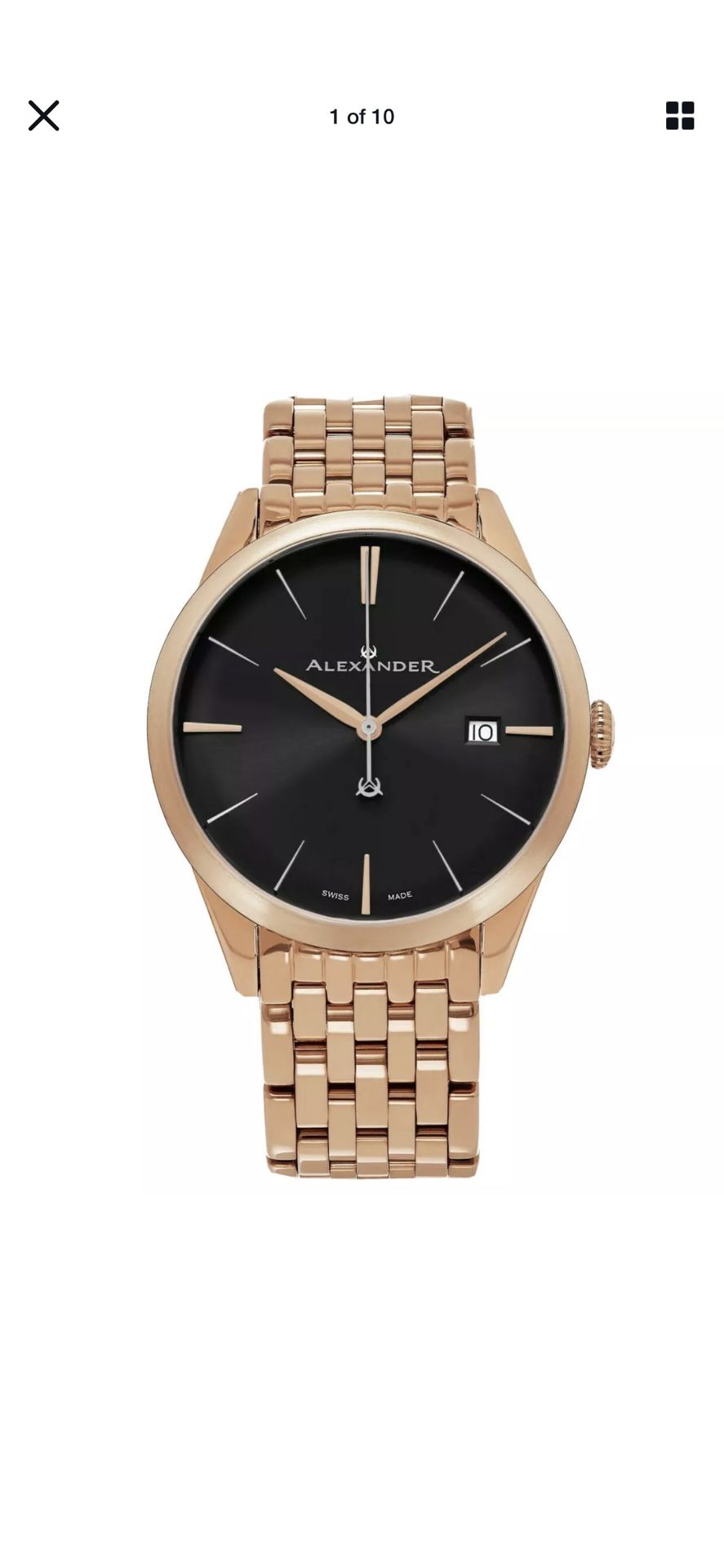 Alexander Men's Rose Gold Stainless Steel Link Bracelet Quartz Watch