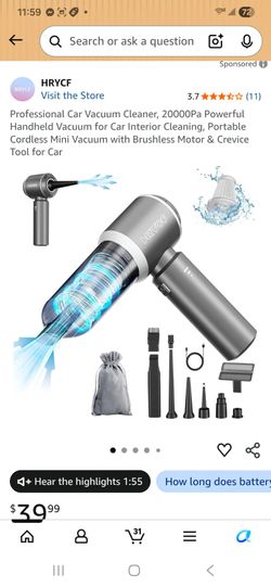 Professional Car Vacuum Cleaner, 20000Pa Powerful Handheld Vacuum for Car Interior Cleaning, Portable Cordless Mini Vacuum with Brushless Motor & Crev