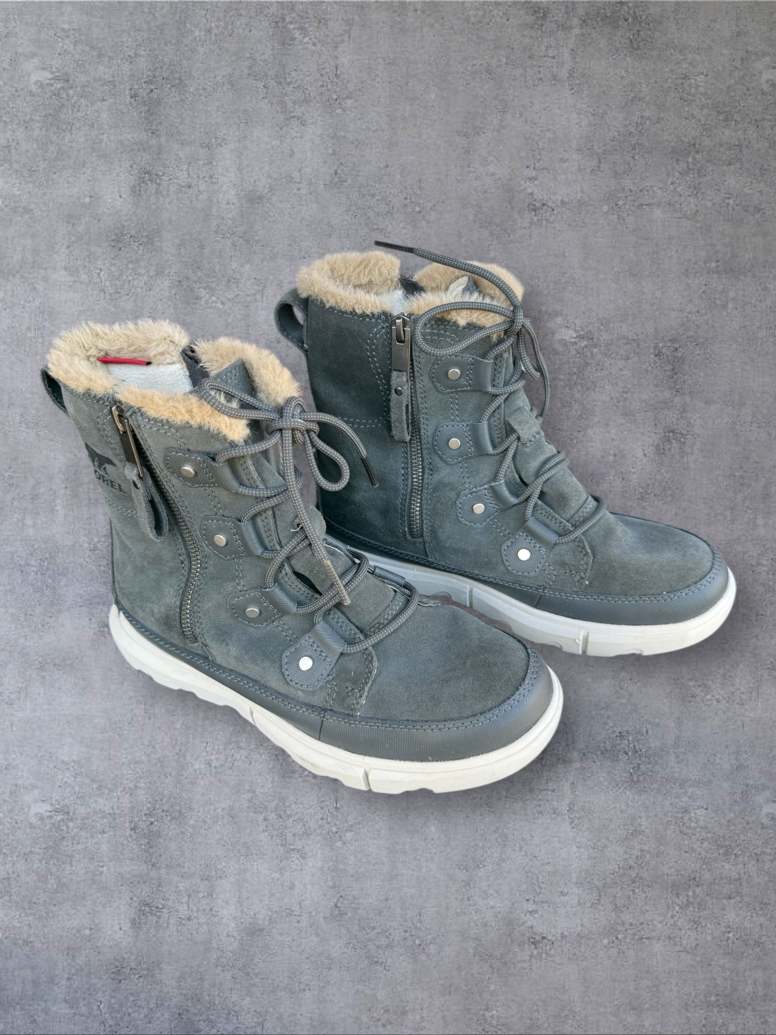 Sorel Women's Explorer Next Joan Suede Faux Fur Waterproof Boot Womens Sz 7.5 Dual Zipper  