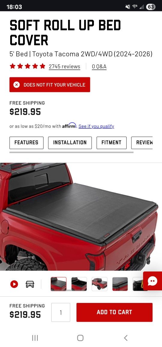 Toyota Tacoma 2024-2025 Roll Up Tonneau Cover 5' Bed