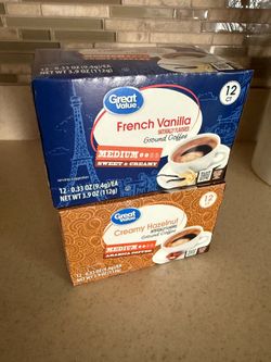 Great Value 100% Arabica Hazelnut & French Vanilla Medium Roast Ground Coffee Pods, 12 Count