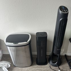 automatic trash can, air humidifier, tower fan
