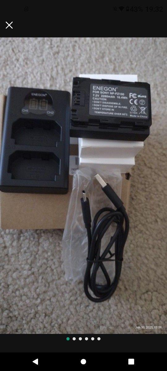 NP-FZ100 Battery And Charger 2 Batteries One Dual Charger Sony Mirrorless Full Frame Camera Cinema Sony A7, A9 A1 FX30