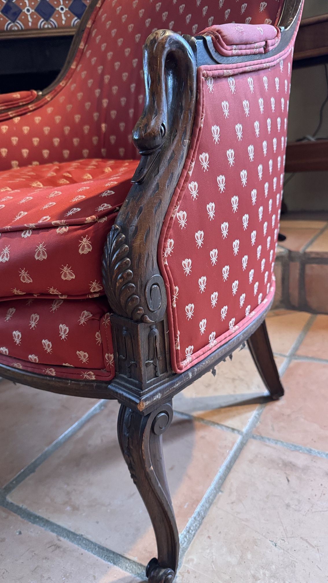 Chair-gorgeous Vintage French Louie XVI Style Armchair-soft Red