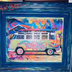 24 x 30 framed VWsurf van puzzle