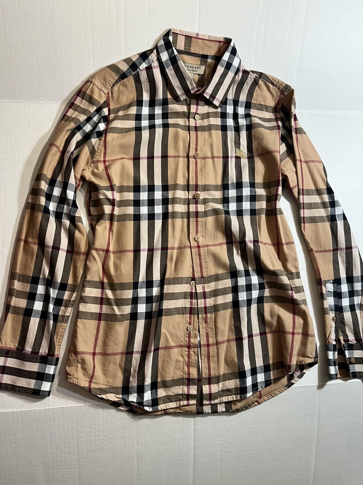 Tartan Print Long Sleeve Shirt M Cotton Button Up