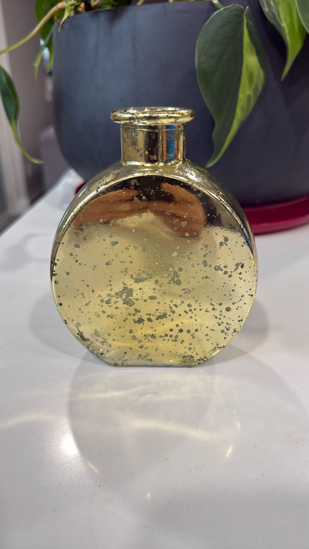 Vtg Glass Gold Flecked Flask 5.5