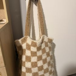 Free People Beige Checkered Purse And Blanket 
