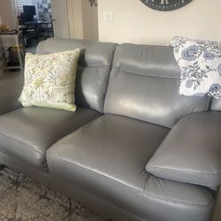 2 Grey Blue Leather Sofas