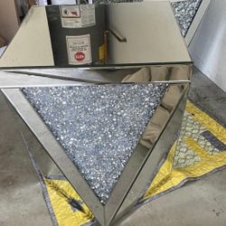  Silver Mirrored End Table, Crystal Inlay Side Table Accent Table, Small Mirrored Coffee Table for Living Room, Bedroom