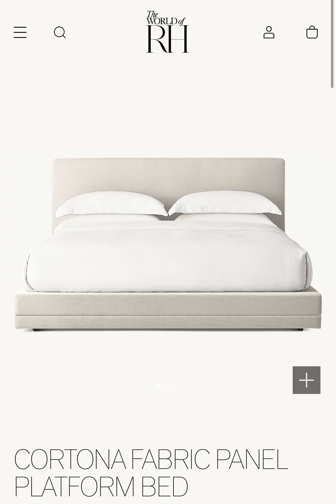 Restoration Hardware RH Cortona Fabric Panel Platform Bed - California King