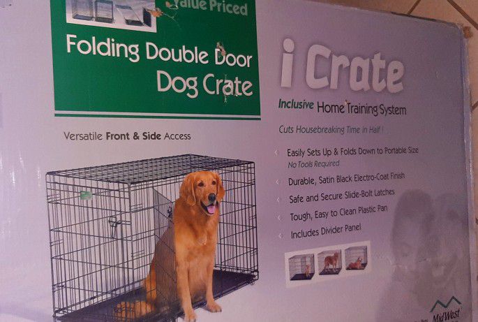 Dog crate including pad and dividing gate iCrate Large 42x28x30
