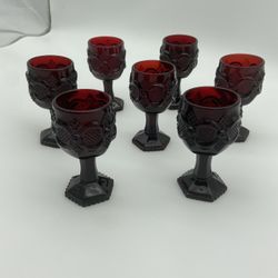 Set Lot of 7 Vintage Avon Ruby Red Cape Cod 8 Oz. 6” Wine Water Glass Goblets