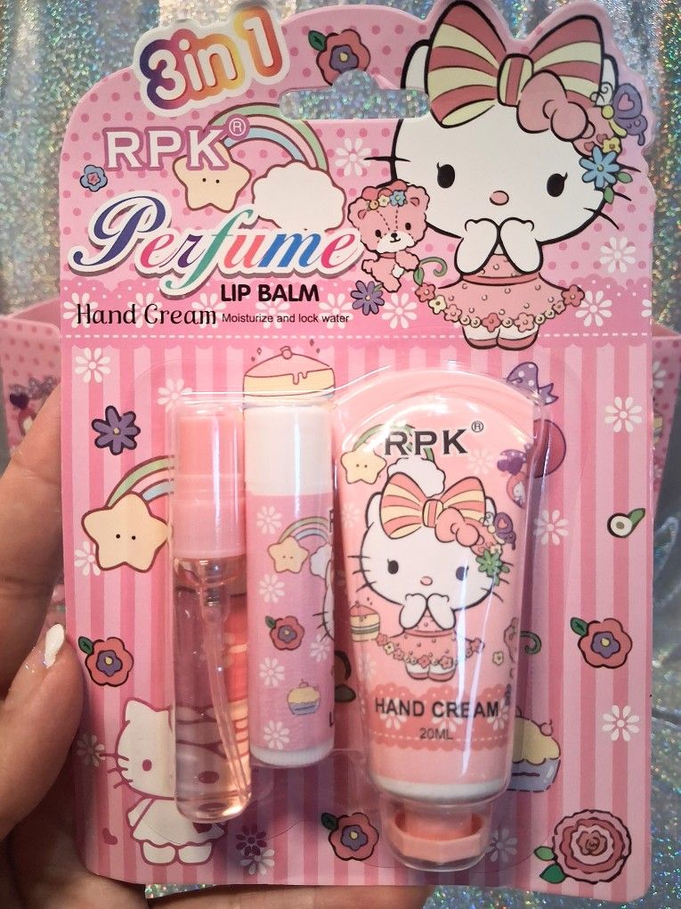 New Hello Kitty Lip Balm, Hand Lotion And Perfume Sets - $3.50 Each