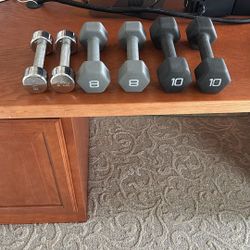Dumbbells Pairs 5 Lbs Steel, 8 Lbs Pair Neoprene, 10 Lbs Pair Neoprene