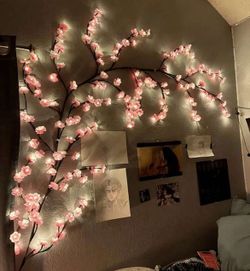 Cherry Blossom Tree Branch Lights With Remote Control And Timer, 8 Lighting Modes, Soft Willow Branch Fairy Lights, Bedroom Home Floral Wall Decor, Sp