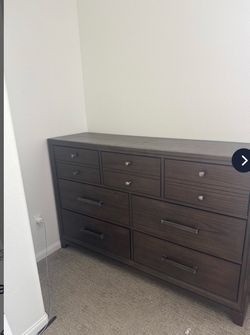 Dark Brown Wood Dresser with 9 Drawers