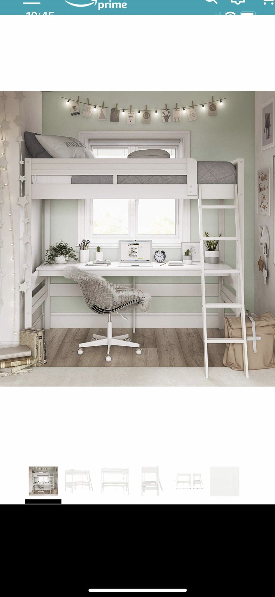 Loft Bed With Ladder And Attached Desk, White