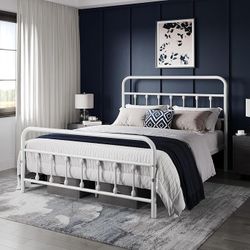 Queen Size Metal Platform Bed Frame Mattress Foundation with Victorian Style Iron-Art Headboard/Footboard/Under Bed Storage/No Box Spring Needed/Queen