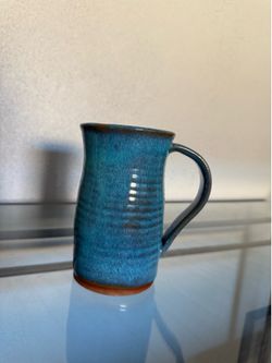 Handmade Studio Pottery Blue Stoneware Coffee Mug Signed Artisan Ceramic
