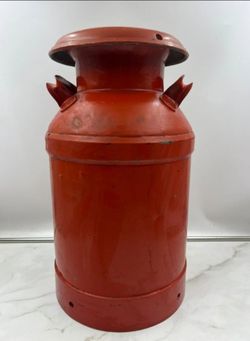 Vintage Red Metal Milk Can jug with Lid