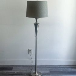 Modern Brushed Nickel Floor Lamp – Dual Light with Gray Linen Shade