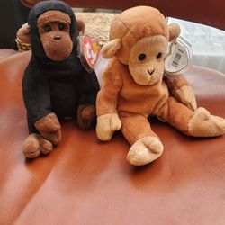 Collectible Beanie Babies Monkey And Gorilla TY plush toys New w Tags Set 2