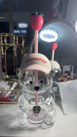 Bear Glass Cup with Straw