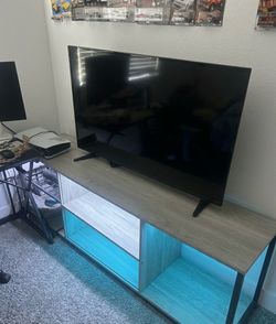 Modern Grey Oak TV Stand with LED Lighting