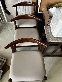 3 set Real Wood & Leather chairs