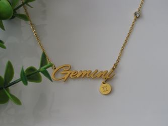 12 Constellation Zodiac Old English Letter Sign Pendant Necklace Astrology, Gemini