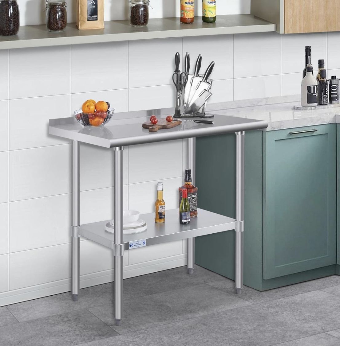 Hally Stainless Steel Table for Prep & Work 24 × 36 Inches, Commercial Heavy Duty Table with Undershelf and Backsplash for Restaurant, Home and Hotel