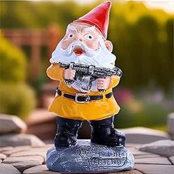 Angry Funny Garden Gnome, Military Gnomes Outdoor Statues for Yard Home, Naughty Gnomes Decorations Resin Figurines Sculptures for Decor Housewarming 