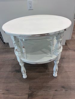 Distressed White Round Wood Side Table
