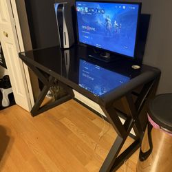 PlayStation With Controller, Monitor, And Glass Desk 