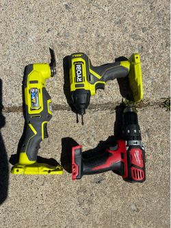 Ryobi impact Milwaukee drill and ryobi oscillating multi
