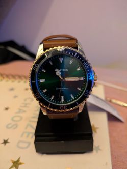 Armitron Green Face Brown Strap Watch New
