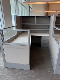 Haworth Compose Glass Loaded Various Sizes L Shape Stations 65" Tall