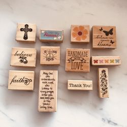 Rubber Stamps Wood Block Faith Believe Butterfly Flower Lot