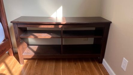 Dark Wood TV Stand with Open Shelves