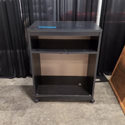 Black Wood-Look Open Shelf Nightstand with Cable Management