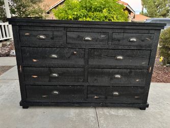 Black Solid Distressed Wood Dresser Chest of Drawers Furniture Great Condition
