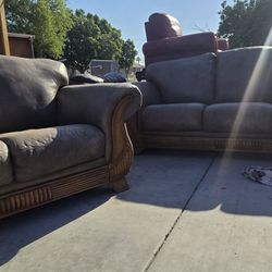 Leather And Wood Sofa Set