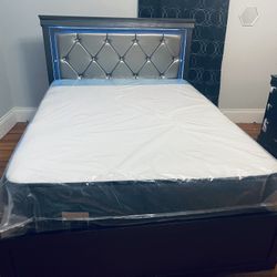 BRANDED New Bed frame(Headboard led light) Box spring+Mattress 13” brand New Delivery 🚚 Available