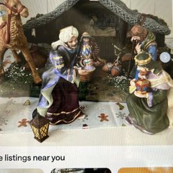 Thomas Kinkade Crèche (Manger) With Figurines