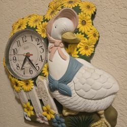 Vintage Novelty Floral Mother Goose Wall Clock 