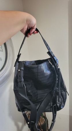 All Saints Black Croc Embossed Shoulder Bag