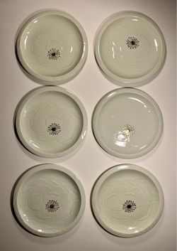 Rare 1980 Set of 6 Franciscan Camellia Celadon Salad Plates 9” diameter